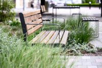 Linea Seat (LIS10) with Eco-certified Spotted Gum hardwood battens, Textura Monument frame.