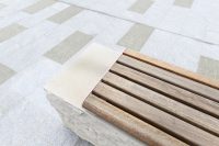 Linea Bench (LIB6) plinth-fixed with Eco-certified Spotted Gum hardwood battens and Dusty Pink frames.