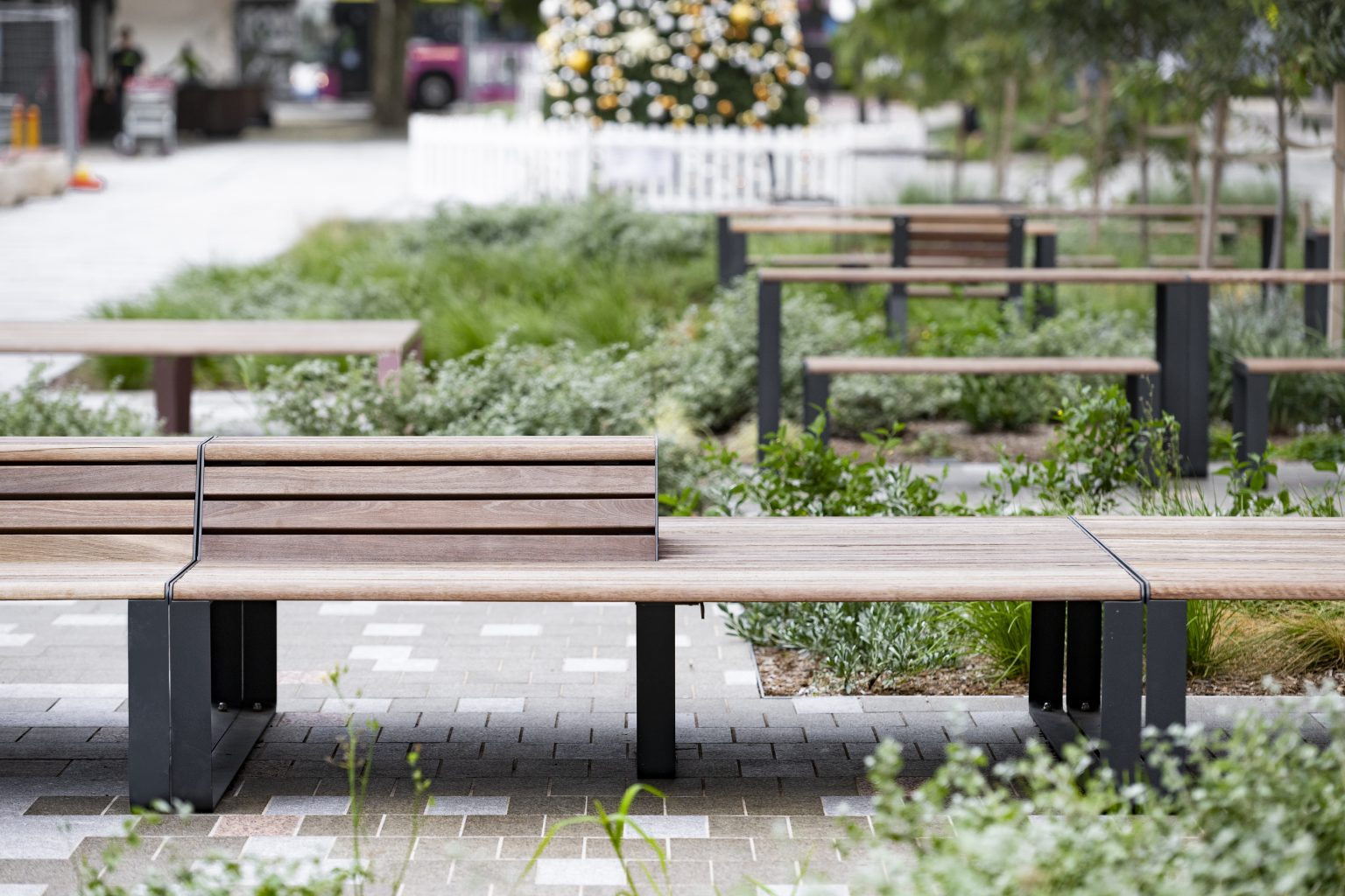 Linea Platform (LIP9) with Hill, Eco-certified Spotted Gum hardwood battens, Textura Monument frame.