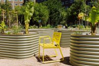 Piatto Chair (PC7 600mm), freestanding with frame and battens in Brilliant Yellow