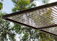 ChillOUT Tree with aluminium spotted gum louvres and duratec eternity bronze trunk