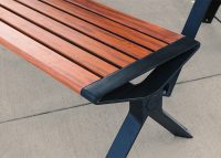 Aria picnic setting (CMA6 and CMA4) with aluminium Spotted Gum battens, Textura Monument frames.