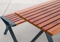 Aria picnic setting (CMA6 and CMA4) with aluminium Spotted Gum battens, Textura Monument frames.