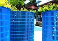 Frame Planter, tailored round 1000x800mm, in Bondi Blue with Slot perforation and adjustable feet.