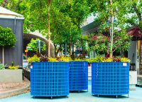 Frame Planter, tailored round 1000x800mm, in Bondi Blue with Slot perforation and adjustable feet.