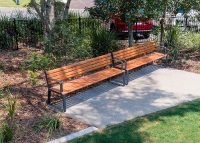 Linea Seat (LIS10) 1800mm with aluminium woodgrain Spotted Gum battens, Monument frame.