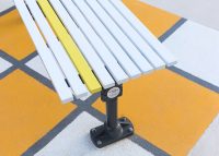 Classic Galleria Mitred Slim Bench, battens in Woodland Grey, Pearl White and Brilliant Yellow, Night Sky frame.