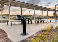 Arqua Fountain, powdercoated in Night Sky, and Park DDA Settings.