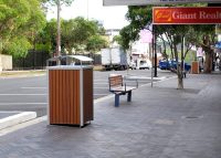 Frame Bin Enclosure, installed as level on a sloping ground plane.