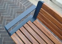 Aria Seat with aluminium woodgrain battens in Spotted Gum, Deep Ocean frame.