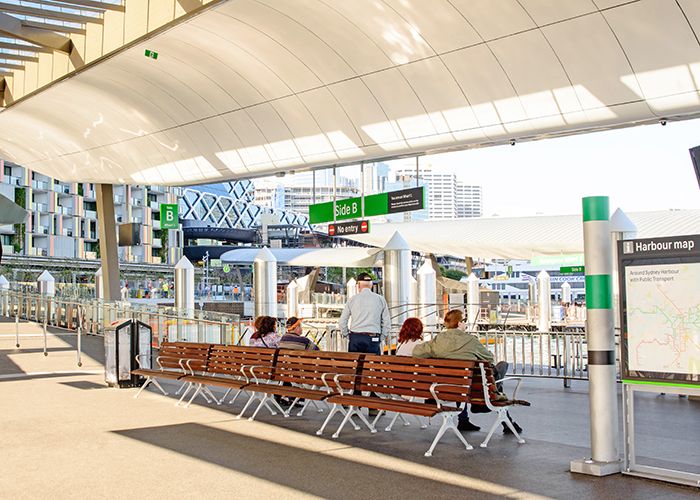 Mall DDA Seats with eco-certified Jarrah hardwood battens and Palladium Silver frames.