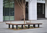 Custom bench with brass detailing. Randal Photography.