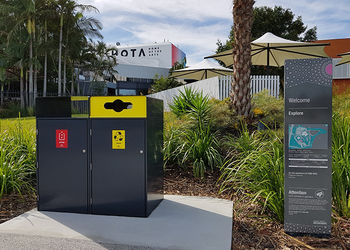 Escola Bin Enclosures, 240L, provide amenity for 3000 square metres of parkland at HOTA.