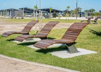 Mall Sun Lounges (CMM-S) with eco-certified Jarrah battens and Woodland Grey frames.