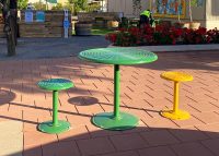 Cafe Table and Stool, in Shamrock and Safety Yellow. Photo: Broken Hill City Council