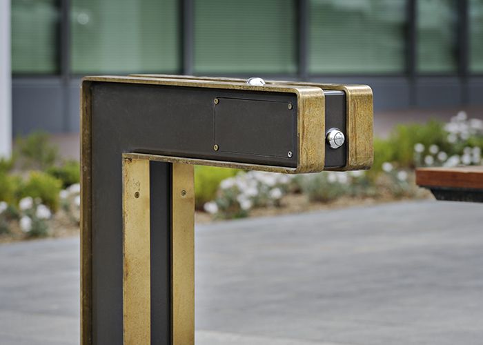 Custom drinking fountain with brass detailing. Randal Photography.