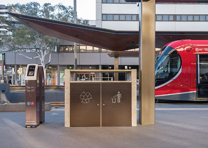 Custom bin enclosure for the Canberra light rail.