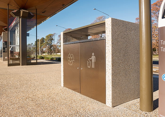 Custom bin enclosure for the Canberra light rail.