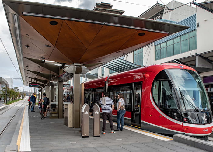 Custom seats and bin enclosures for the Canberra light rail.