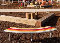 Mall Curved Slim Bench, battens in Pearl White, Safety Yellow, Sensation Orange and Lobster Red.