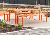 Linea Table (LIT10, 1800) with Linea Benches (LIB6, 1500) in Sensation Orange.