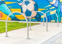 Semi Hoop Bicycle Parking (BST03) in stainless steel 316 No.4 finish.