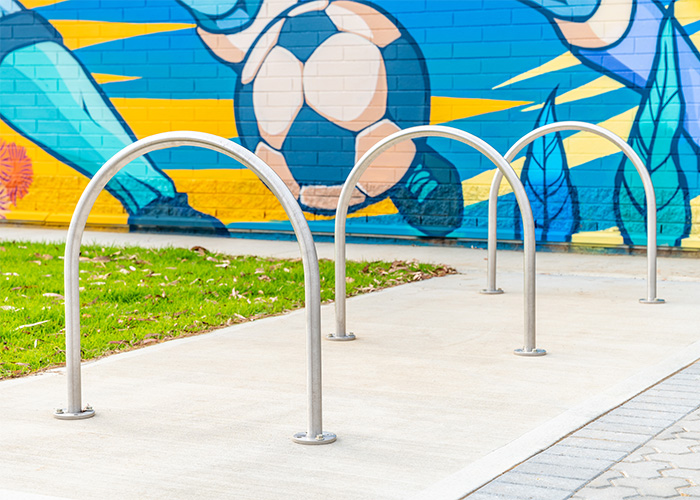Semi Hoop Bicycle Parking (BST03) in stainless steel 316 No.4 finish.