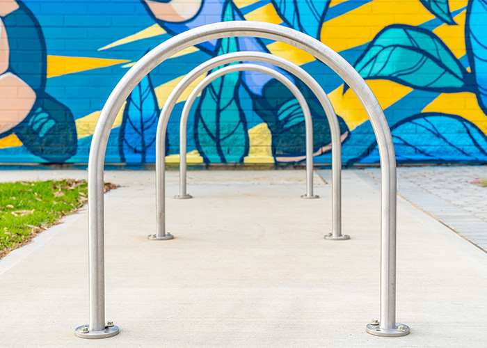 Semi Hoop Bicycle Parking (BST03) in stainless steel 316 No.4 finish.
