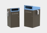 Escola Bin Enclosure (WBE-E120, WBE-E240) with Angled roof, Textura Dark Bronze panels and custom etching. Horizon Blue roof and Slot inserts. Fitted with Ash Box (AC5).