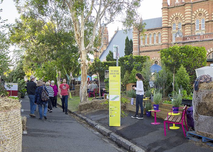 #GreenTheStreet on Gregory Terrace, a leafy oasis featuring colourful Forum Seats and Cafe Stools.