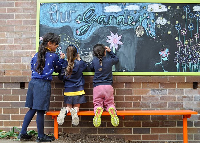 The Garden Classroom, with chalkboard.