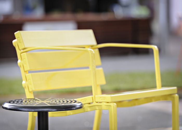 Forum Seat and Cafe Stool in #BackyardExperiment at Garema Place. Photo: Randal Photography.