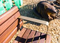 Linea Seat (LIS10, 2100mm) featuring eco-certified hardwood battens, tailored brass armrest, Night Sky frame.