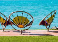 Flower Chairs with beautiful ocean views at Scarness Beach in Hervey Bay.