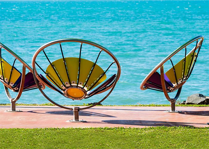 Flower Chairs with beautiful ocean views at Scarness Beach in Hervey Bay.