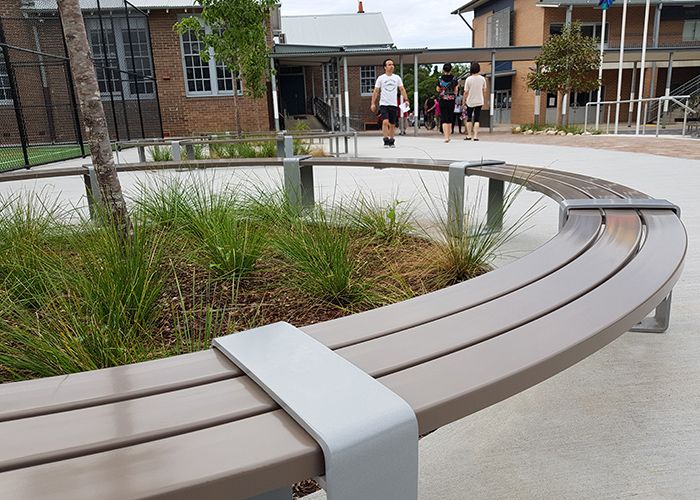 Tailored circular benches for the upgraded Homebush West campus.