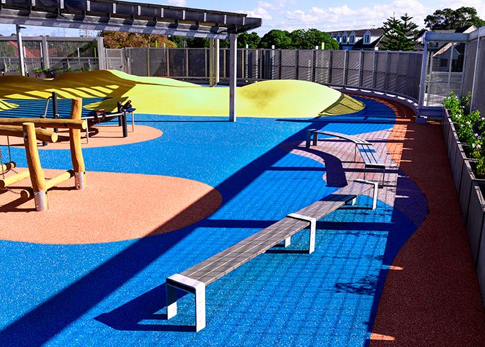 Tailored seating for the rooftop playground.
