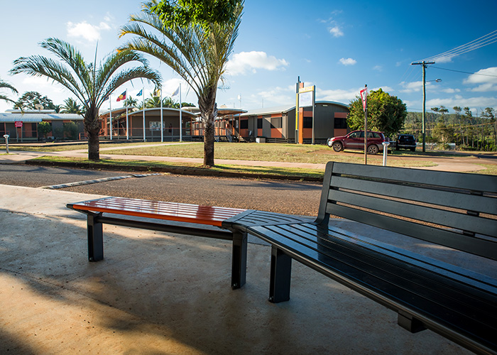 Aria Seating System (3S-C45-2B), powder coated in Textura Monument and Sensation Orange.
