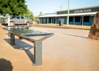 Aria Bench (CMA4, 3B 1800mm) powder coated in Textura Monument.
