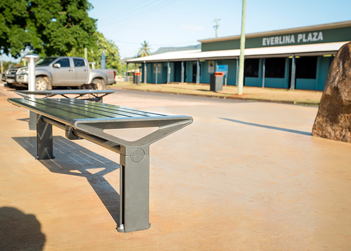 Aria Bench (CMA4, 3B 1800mm) powder coated in Textura Monument.