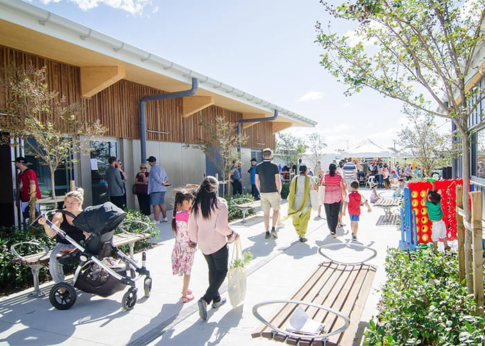 Mall Benches with Elliptical Arms, Jarrah battens and Palladium Silver frames. Photo: Penrith City Council.