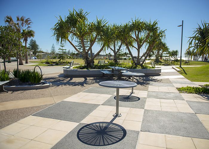 Cafe Tables powdercoated in Palladium Silver.