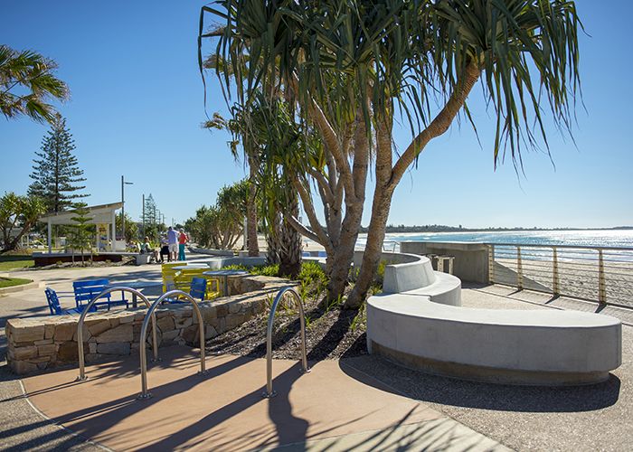 Forum Seats, Cafe Tables and Semi Hoop Bicycle Parking at Kingscliff Foreshore.