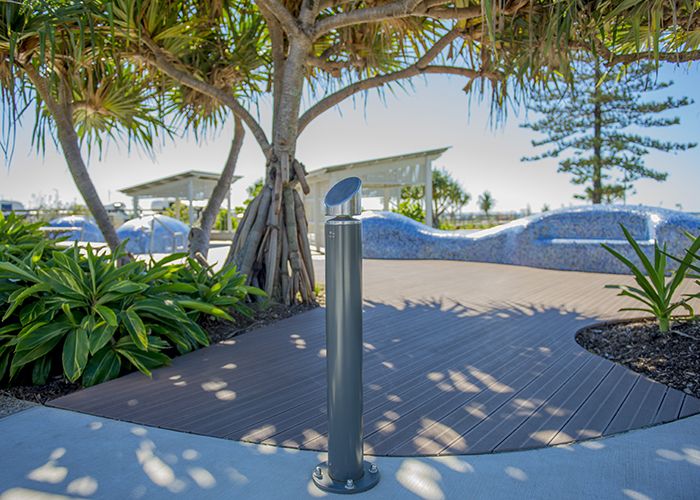 Slim Bollard with slope head, Woodland Grey finish.