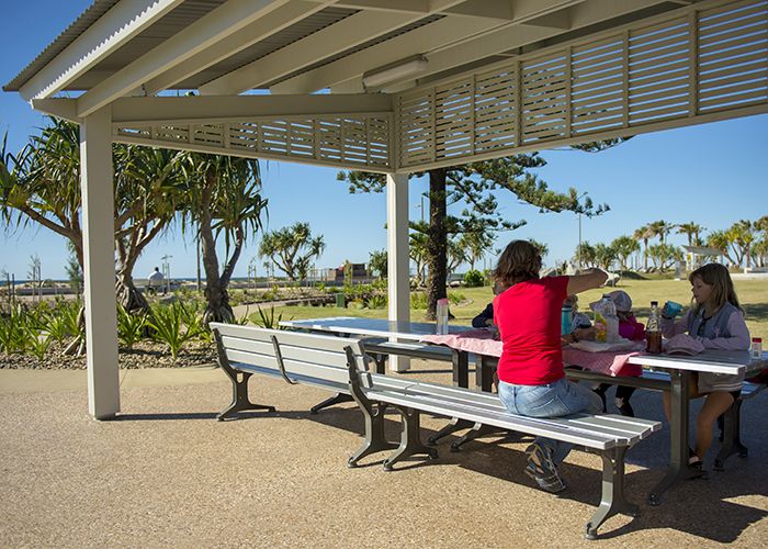 Park Table with Park Seat and Bench, anodised aluminium battens and Night Sky frames.