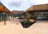 Park DDA Seats (PS7-DDA) with aluminium woodgrain Spotted Gum battens, Night Sky frames.