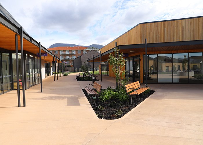 Park DDA Seats (PS7-DDA) with aluminium woodgrain Spotted Gum battens, Night Sky frames.