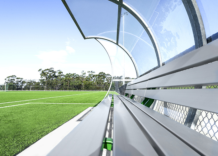 Park DDA Seats with anodised aluminium battens, Shamrock Green frames.