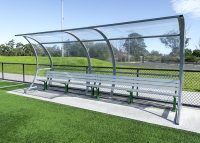 Park DDA Seats with anodised aluminium battens, Shamrock Green frames.
