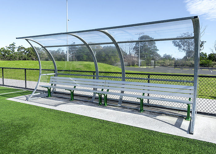 Park DDA Seats with anodised aluminium battens, Shamrock Green frames.